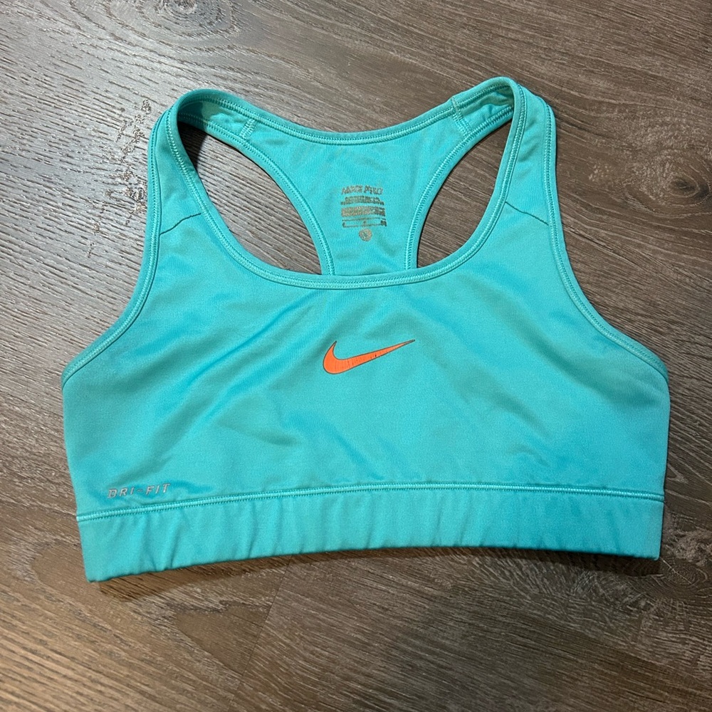 Nike Aqua Sports Bra with Orange Swoosh